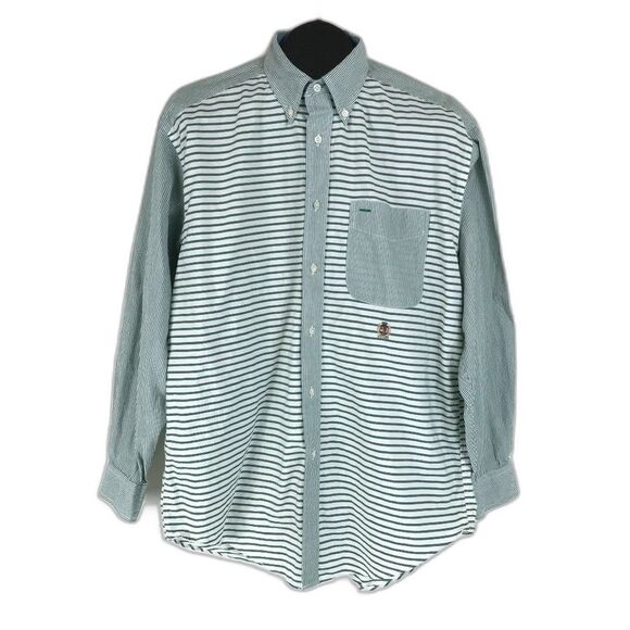 Vintage Tommy Hilfiger Button Down Shirt Men's Medium 100% Cotton Stripes Pocket - Picture 1 of 12